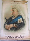 In Memorium hanging advertising poster of 'Queen Victoria' for G.Smart family butcher 4 Wood