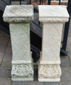 Pair of concrete square garden columns Ht 73cm