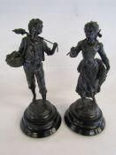 2 Spelter figures farm girl and boy approx. 31cm tall