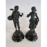 2 Spelter figures farm girl and boy approx. 31cm tall