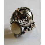 Silver Denmark Niels Erik ring with fish design and ivory detail total weight 0.21ozt ring size M/N