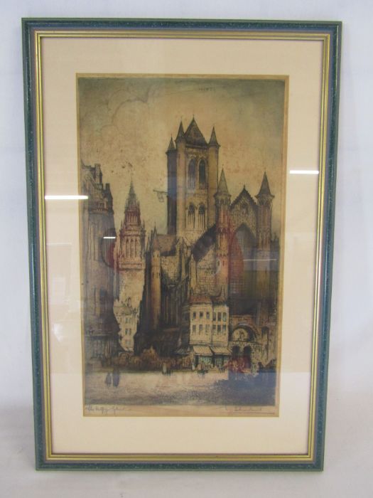 Selection of pictures to include 'The Belfry Ghent' etching signed E Sharland and a Limited - Image 2 of 15