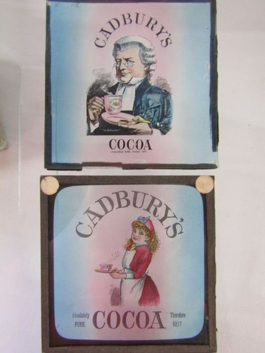 Collection of glass lantern slides to include advertising slide for 'Bird's' and 'Cadbury'  and - Image 4 of 9