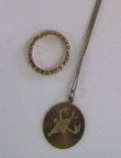 9ct gold ring with spinel stones total weight 2.2g ring size N and gold necklace and pendant