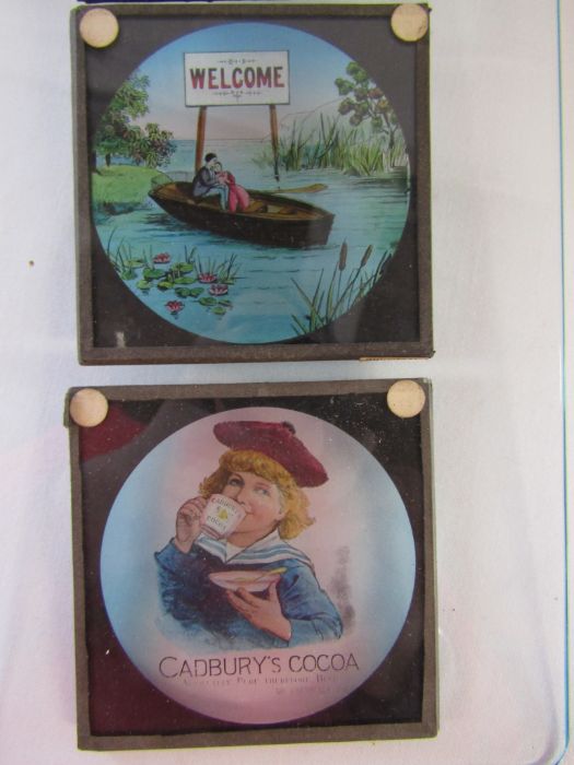 Collection of glass lantern slides to include advertising slide for 'Bird's' and 'Cadbury'  and - Image 3 of 9