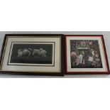 Colin Carr signed print "Christmas Eve" & Les Porter print "Scrum & Straps" signed on reverse