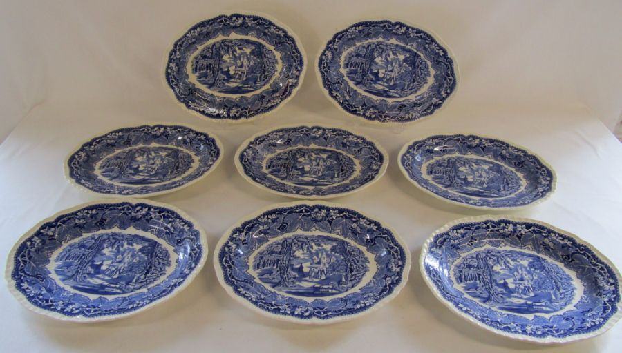 Collection of 7 Mason's Vista oval dinner plates