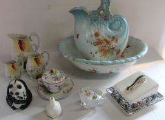 Late Victorian Nautilus jug & bowl, sweet corn jug trio, Copeland Spode chocolate cup and saucer,