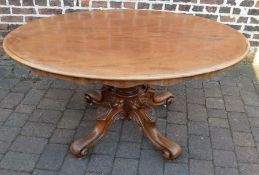 Victorian oval tilt top loo table on an ornate pedestal base 150cm by 105cm