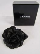 Chanel black Camelia flower brooch