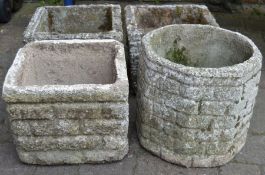 Pair & two other stone wall moulded concrete planters