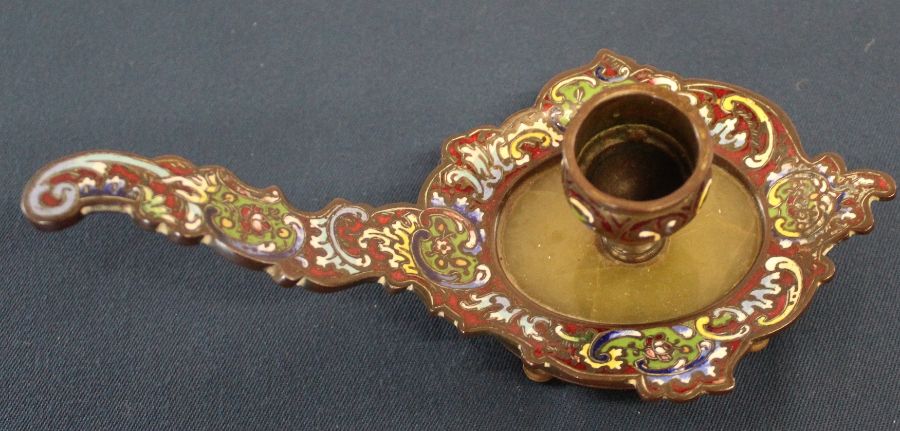 Cloisonne enamel decorated candle holder / chamberstick - Image 2 of 3