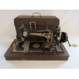 Vintage Frister & Rossmann hand crank sewing machine (196601) with Sphinx head pattern - damage to