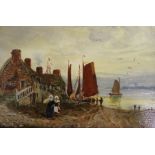 Small Dutch oil on board depicting coastal scene, size 29.5cm x 23cm