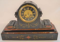 Large 19th century slate mantel clock with bell striking mechanism L50cm Ht 33cm