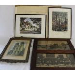 2 framed French original prints signed M Jacques, print of Rheims Cathedral in decorative frame,