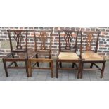 4 reproduction Georgian chairs in ash 2 with rush seats (2 without seats, one with signs of