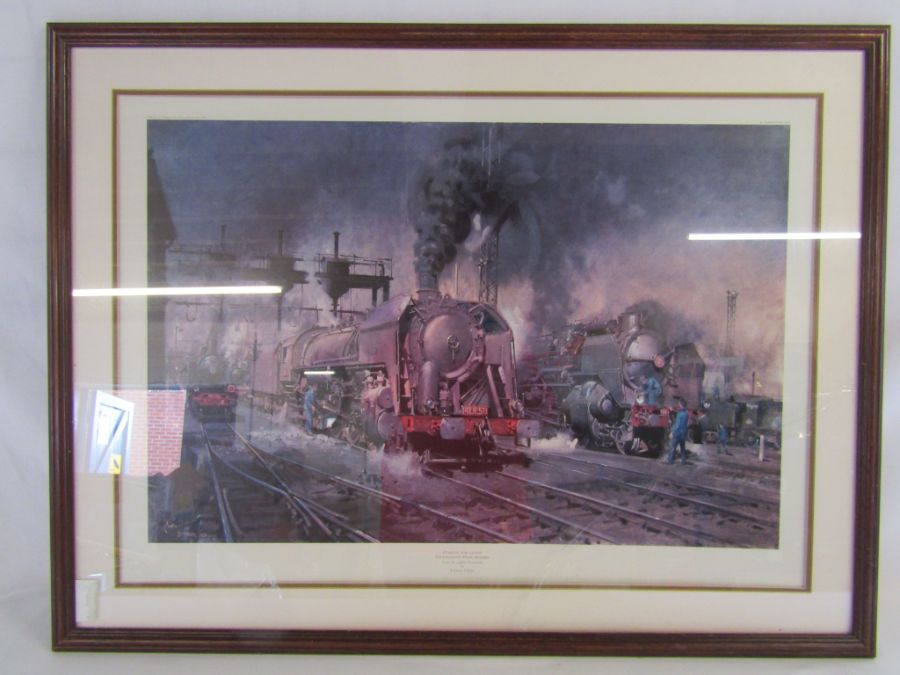 A pair of Terence Cuneo prints 'Stabling for giants' approx. 92cm x 70cm and train number 6253 - Image 2 of 8