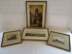 Selection of pictures to include 'The Belfry Ghent' etching signed E Sharland and a Limited