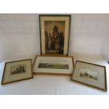 Selection of pictures to include 'The Belfry Ghent' etching signed E Sharland and a Limited