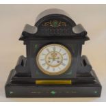 Very large 19th century slate mantel clock inset with malachite with plaque relating to Farnworth