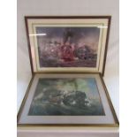 A pair of Terence Cuneo prints 'Stabling for giants' approx. 92cm x 70cm and train number 6253