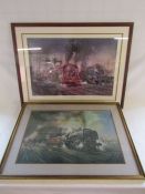 A pair of Terence Cuneo prints 'Stabling for giants' approx. 92cm x 70cm and train number 6253