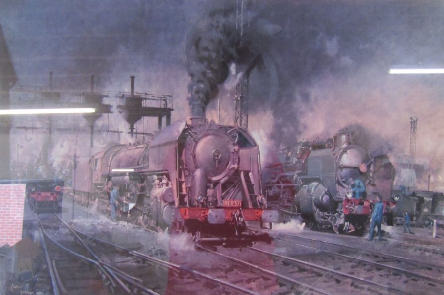 A pair of Terence Cuneo prints 'Stabling for giants' approx. 92cm x 70cm and train number 6253 - Image 8 of 8