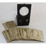 Exposition Universelle ebonised card viewer / magnifier & quantity of photographic cards depicting