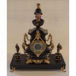 Japy Freres goddess figural clock on later stand. Total height 55cm