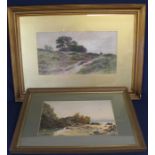 Gilt framed watercolour depicting woman walking along a country track signed J A Aitken 69.5cm x