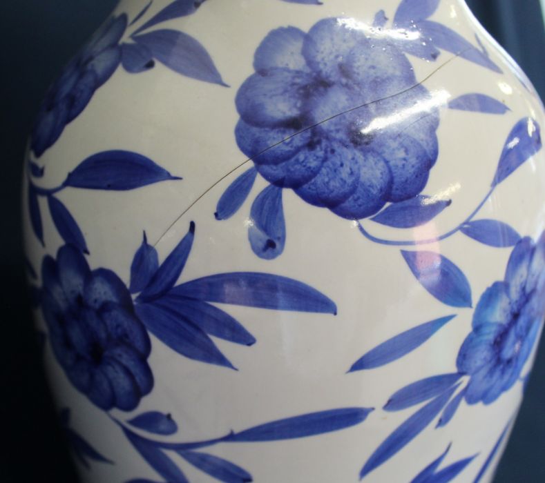 Pair of large modern blue and white vases (both damaged) 60cm high - Image 4 of 4
