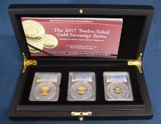 Hattons Of London cased twelve sided gold sovereign series comprising full sovereign, half & quarter