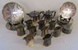 Selection of silver plate to include Arthur Price coasters and Walker & Hall pourers