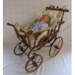 Metal, wood and wicker vintage effect pram with stitched pillow for Prince George and a Reborn