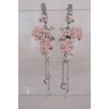 Christian Dior pink rose clip on dangle earrings