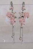 Christian Dior pink rose clip on dangle earrings