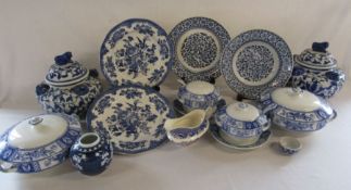 Blue and white painted table ware to include Unicorn tableware, Persian, also include 2 lidded