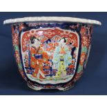 Large Japanese jardiniere 32.5cm rim diameter, 22cm high (cracked)