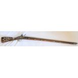 19th century possibly Anglo Indian bone inlaid flintlock musket with etched barrel L 142cm
