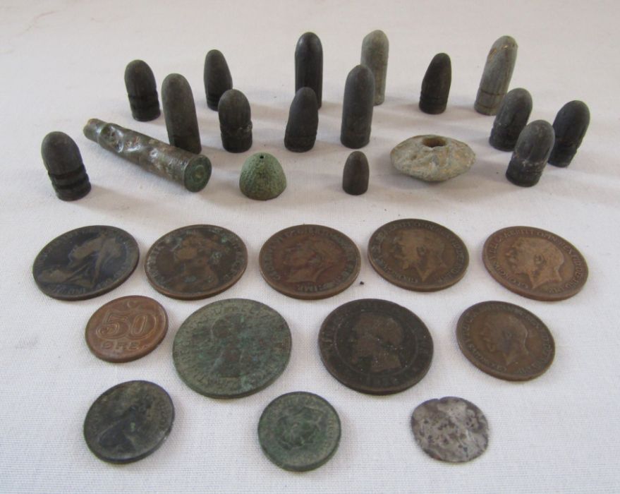 A collection of metal detecting finds to include weights, bullets and coins - Image 2 of 3