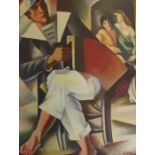 Large gilt framed cubist print on canvas "The Sailor & Accordion" after Andre Lhote 89cm x 114cm