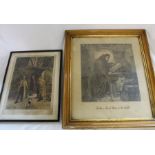 Large 19th century pencil drawing "Luthers First Study of the Bible" signed J Roberts & hand