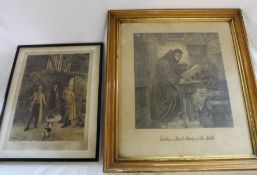 Large 19th century pencil drawing "Luthers First Study of the Bible" signed J Roberts & hand