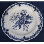 18th century Worcester "Pine Cone" pattern lobed circular porcelain plate with underglaze blue