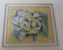 Dennis Hawkins modernist crayon drawing of a rose 43cm x 51cm