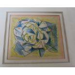 Dennis Hawkins modernist crayon drawing of a rose 43cm x 51cm