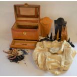 Jewellery box with costume jewellery, handbags & jewellery stands