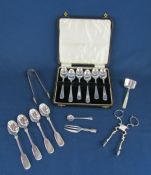 Collection of silver items including Arthur Price & Co 1930 cased spoons, John Bettridge 1818