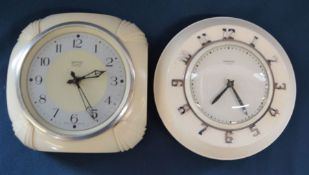 8 day vintage Smiths bakelite wall clock & a 8 day Ingraham cream wall clock